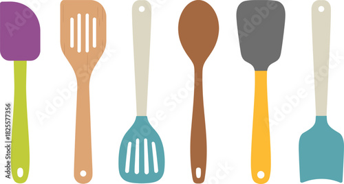 Colorful Kitchen Utensils Variety of Spatulas, Spoon, and Slotted Spoons for Cooking and Baking