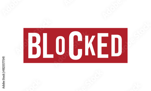 Blocked Stamp in Red Box, Square Icon with White Text on Isolated Background