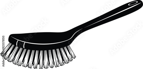 Black scrubbing brush with bristles for cleaning, hygiene, and sanitation
