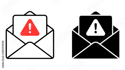 Email notification alert line and glyph icon set. important message, spam, error, or warning symbol for digital communication and cybersecurity concepts.