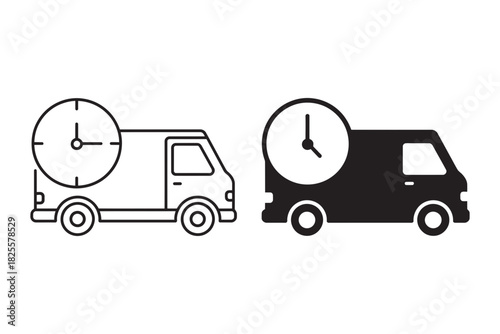 Delivery truck with clock icon illustrating fast shipping, express service, quick logistics, and timely transportation for e-commerce and retail.