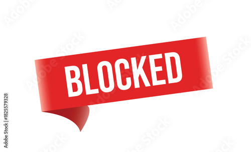 Red Ribbon with Blocked Text on White Background, Isolated Warning Sign Element