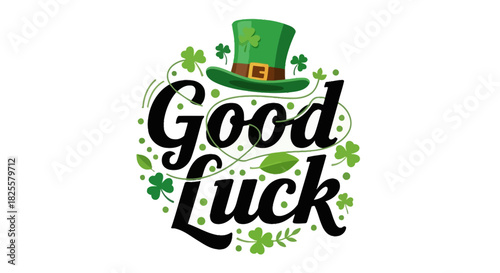 St. Patrick's Day Vector Illustration: Good Luck Hat with Shamrocks for Festive Celebration
