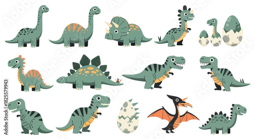 Adorable Cartoon Dinosaurs Vector Illustration Set for Kids and Educational Designs