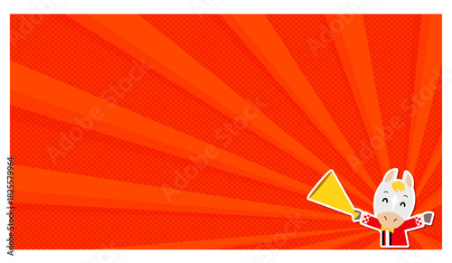 はっぴを着た白馬　集中線の背景