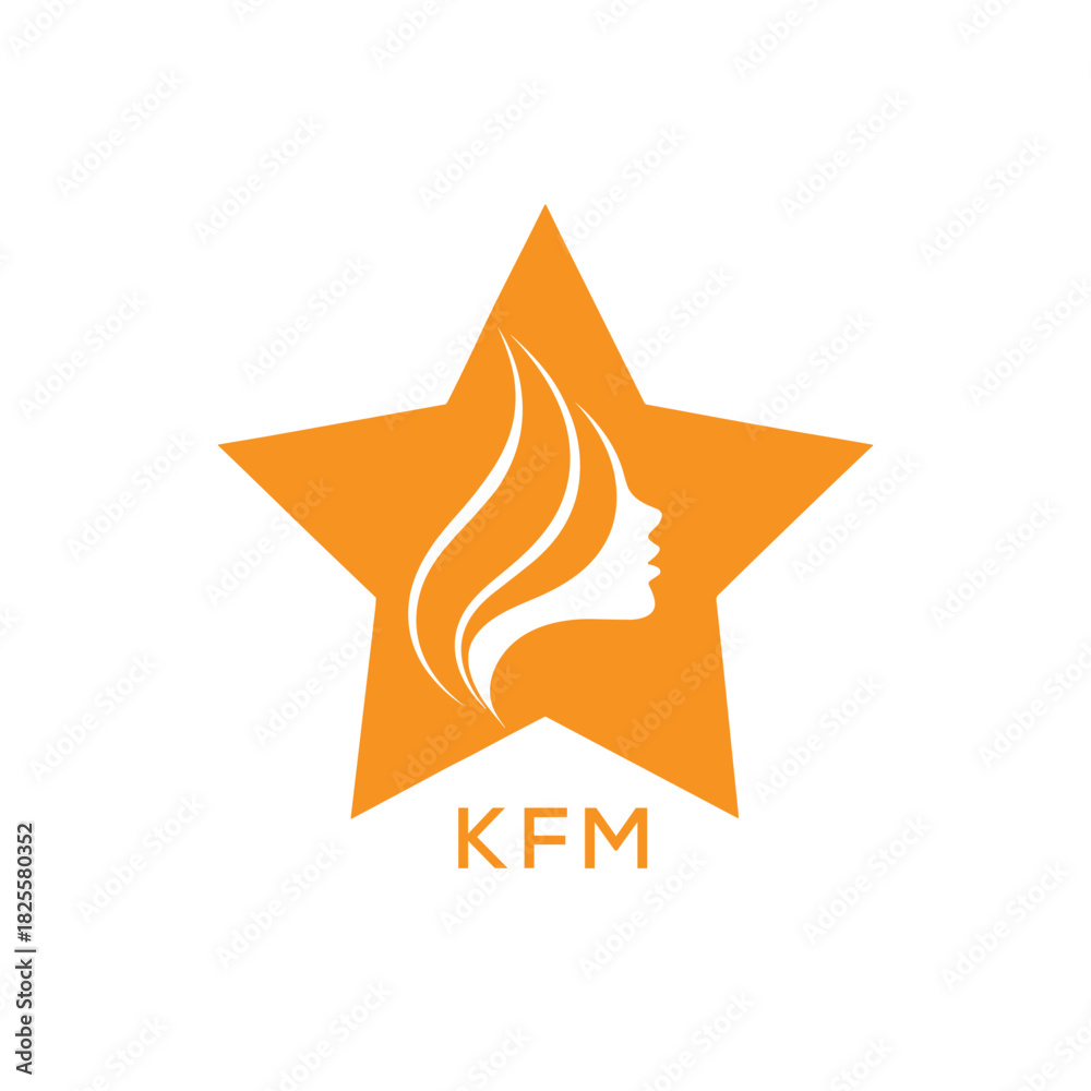 Obraz premium KFM Star Beauty Logo. KFM Woman Silhouette Feminine Salon. KFM Cosmetic Branding Icon. 