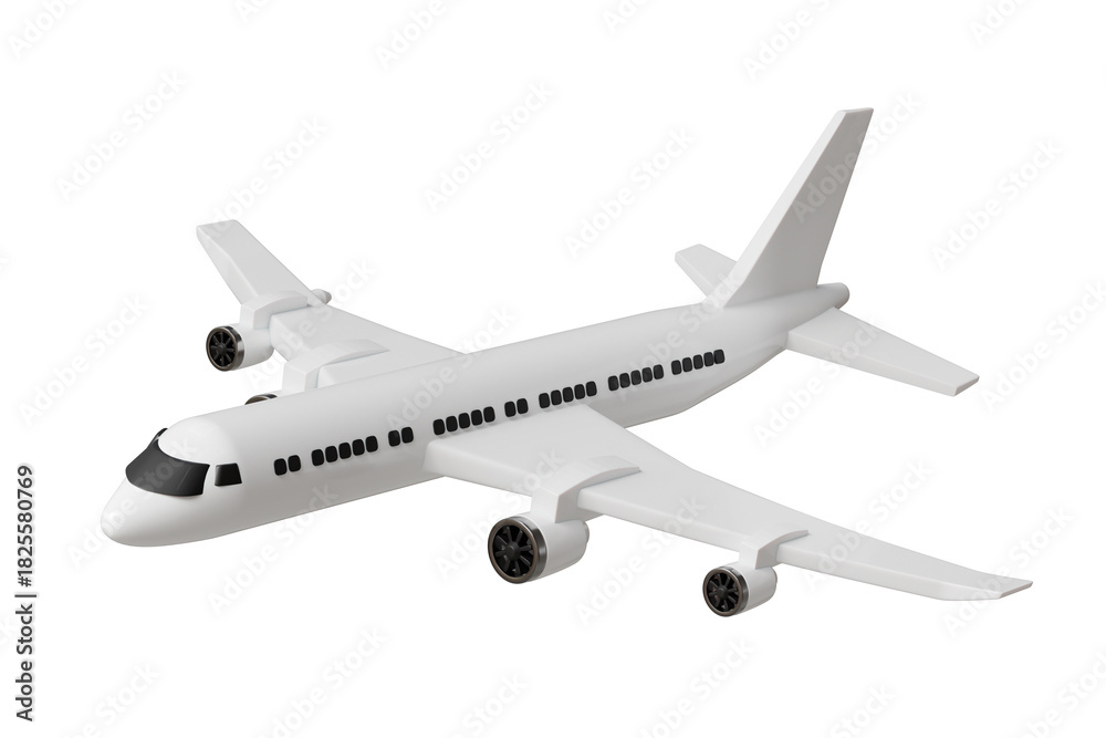 Fototapeta premium 3d passenger airplane icon. air travel concept. Minimal cartoon plane jet airliner for travel app banner and airline website hero. isolated on white background. 3d render.
