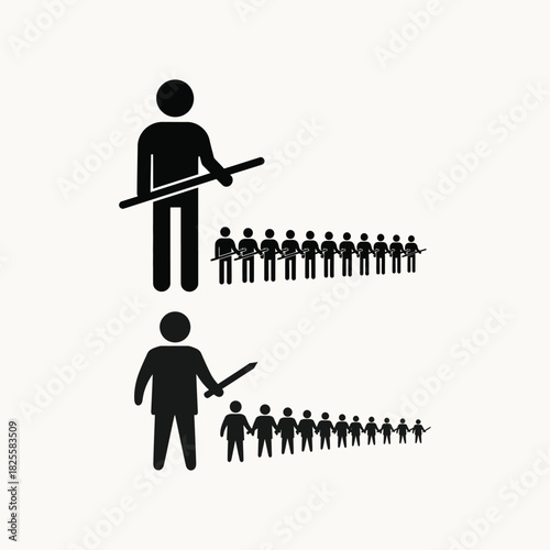 Leadership and Teamwork Icon Set group people symbol strategy direction management influence authority power control baton sword weapon