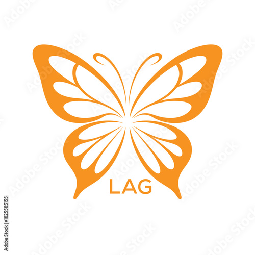 LAG Elegant Orange Butterfly Logo. LAG Design for Beauty Spa. LAG Fashion Branding.
