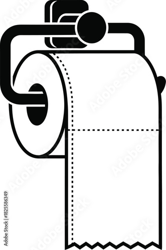 Black and White Toilet Paper Roll on a Holder, Cleanliness and Hygiene