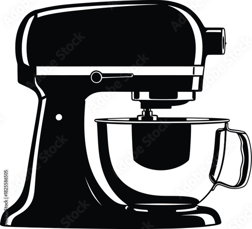 Black stand mixer with stainless steel bowl for baking preparation