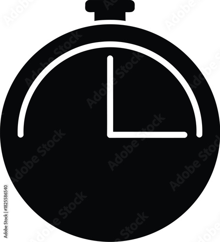 Black stopwatch icon, time management and productivity, deadline reminder
