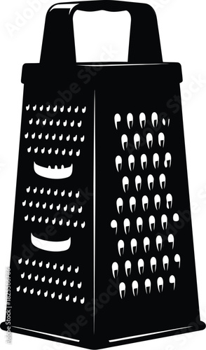 Black grater with handle, kitchen utensil for grating cheese and vegetables