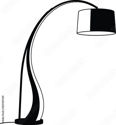 Modern arched floor lamp with a monochrome lampshade, interior lighting