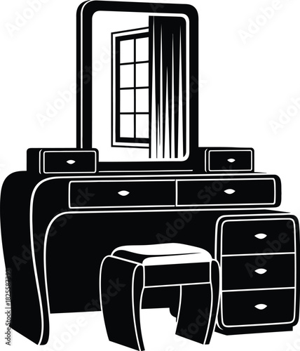 Elegant vanity table with mirror, stool, and drawers for bedroom decor