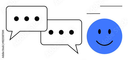 Communication concept. Communication with speech bubbles and a smiling face digital interaction. Communication for social media, messaging apps, teamwork, customer support, education