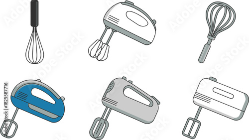 Illustration of Hand Mixers and Whisks, Kitchen Utensils for Baking and Cooking Supplies