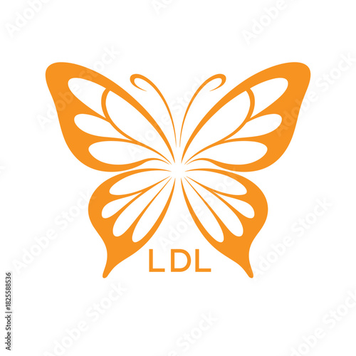 LDL Elegant Orange Butterfly Logo. LDL Design for Beauty Spa. LDL Fashion Branding.
