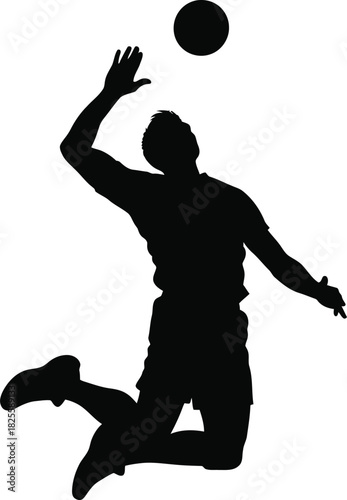 Volleyball Player Jumping for Spike – Black and White Silhouette Vector Art