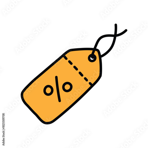 Orange discount label doodle icon shape isolated flat style design.