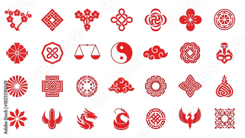 Traditional Chinese and Asian Symbol Icon Set