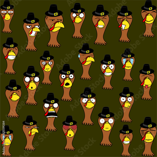 funny turkey cartoon expressions pack collection in vector format