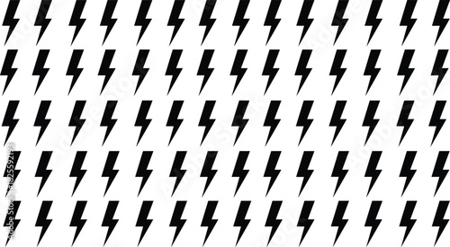Lightning bolt thunder flash vector pattern background with electricity, power, energy, thunderbolt, dynamic, speed, and modern wallpaper design in a seamless black and white illustration.
