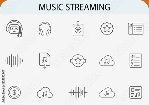 AI music streaming robot headphone dollar sound wave line icons
