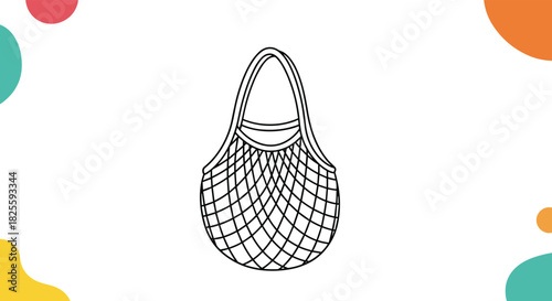 Line art illustration of a reusable string shopping bag, promoting eco-conscious consumerism and plastic-free living.