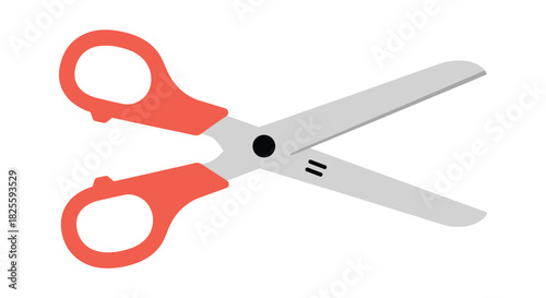 A simple pair of red-handled scissors with grey blades, shown slightly open on a white background, representing cutting tools and crafts.
