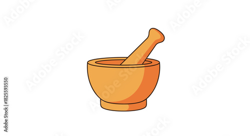 Simple cartoon illustration of a traditional orange mortar and pestle, a classic tool for grinding spices, herbs, and ingredients.