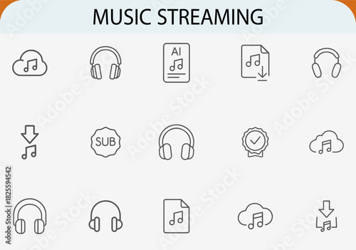 Music streaming online service line icons collection minimal design