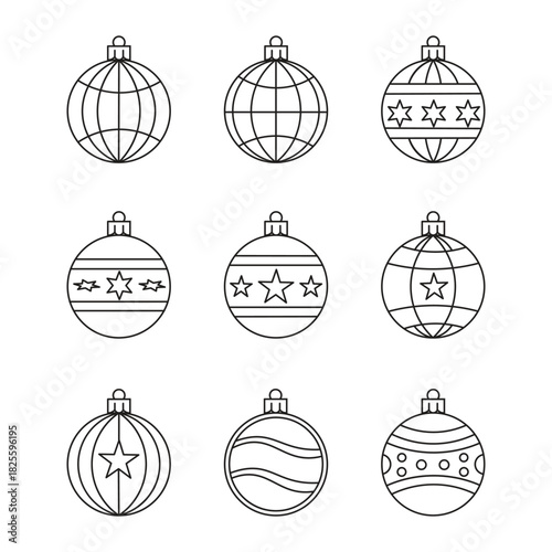 Isolated Christmas bauble vector icon set; Outline decoration ornament symbol element; Holiday festival collection