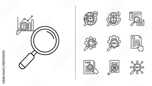 Collection of SEO and search engine optimization icons.