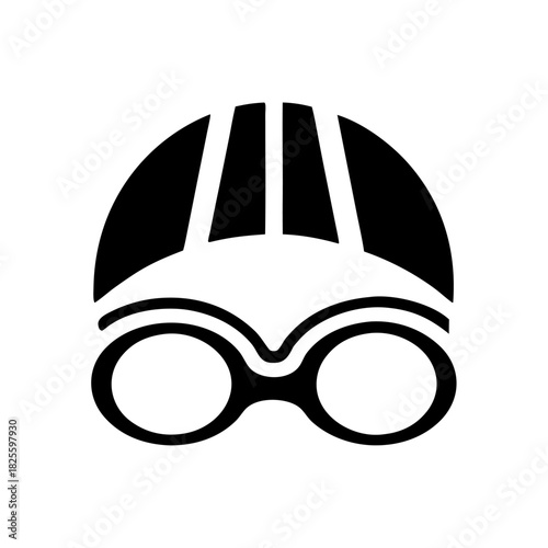 A minimal icon representing essential swimming gear: a rounded cap and classic goggles.