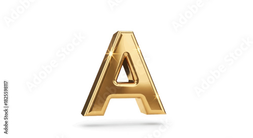 Shiny Golden Letter A with Reflective Surface.
