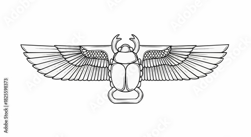 Ancient Egyptian winged scarab beetle symbol line art illustration.