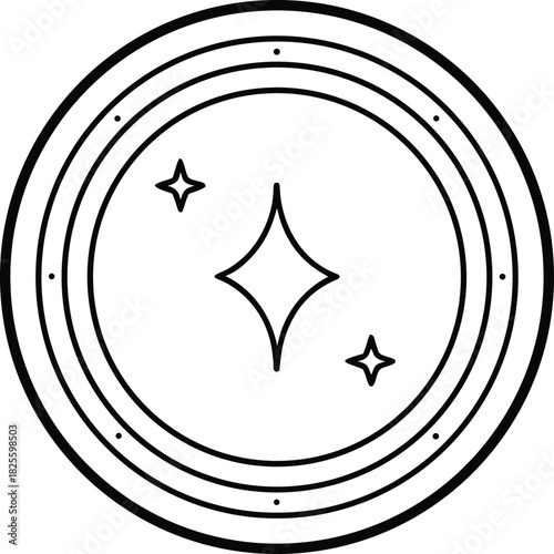 Gold coin line art vector with sparkles