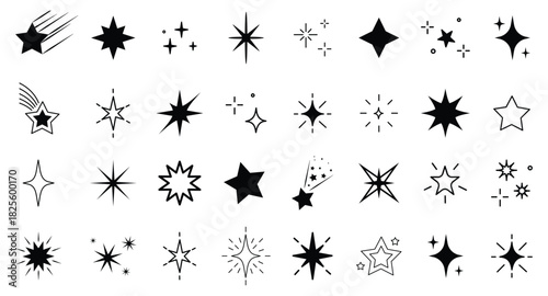 Shine star sparkle vector set. Sparkle star icons. Shine icon. Stars sparkle doodles vector. Set sparkles star symbols vector. Bright sparkle, star sparkle, shiny flash star.