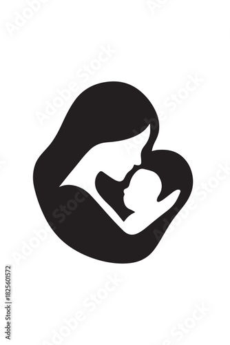 Mother and Child Icon Depicting Love Care and Protection Minimalist Design