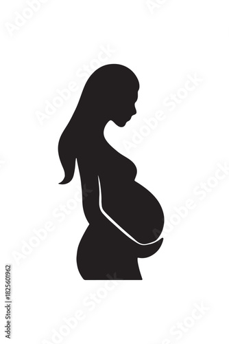 Pregnant woman silhouette on white background expecting new baby soon
