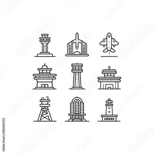 Airport line art passengers waiting at gates