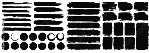 Black ink brush strokes and shapes on white background vector