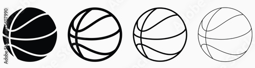 Four basketball icons solid outline thick outline thin outline sport game