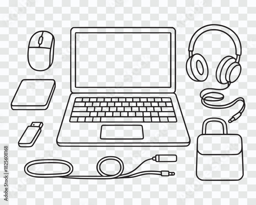 Modern Electronic Devices and Gadgets Line Art Collection