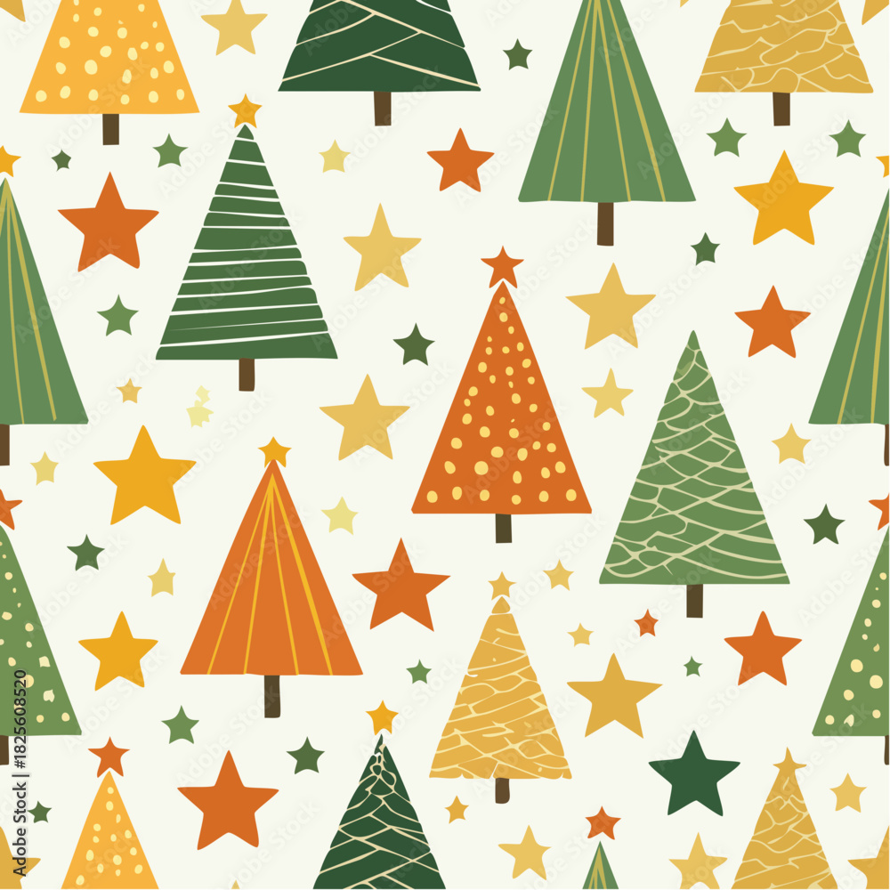 Obraz premium Festive Christmas Tree Pattern with Stars - Holiday Season Background