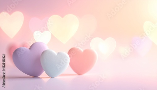 淡色グラデに浮かぶぼかしハートの優しい背景