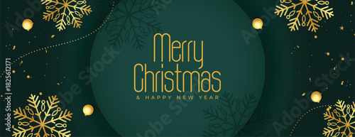 merry christmas royal green design with golden snowflakes decoration
