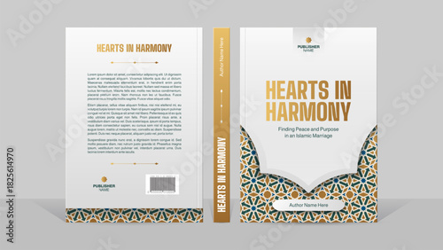 Islamic Arabic Style White and Golden Book Cover Template Design with Arabesque Moroccan Pattern	