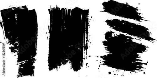 Black grunge brush strokes and textures set isolated on